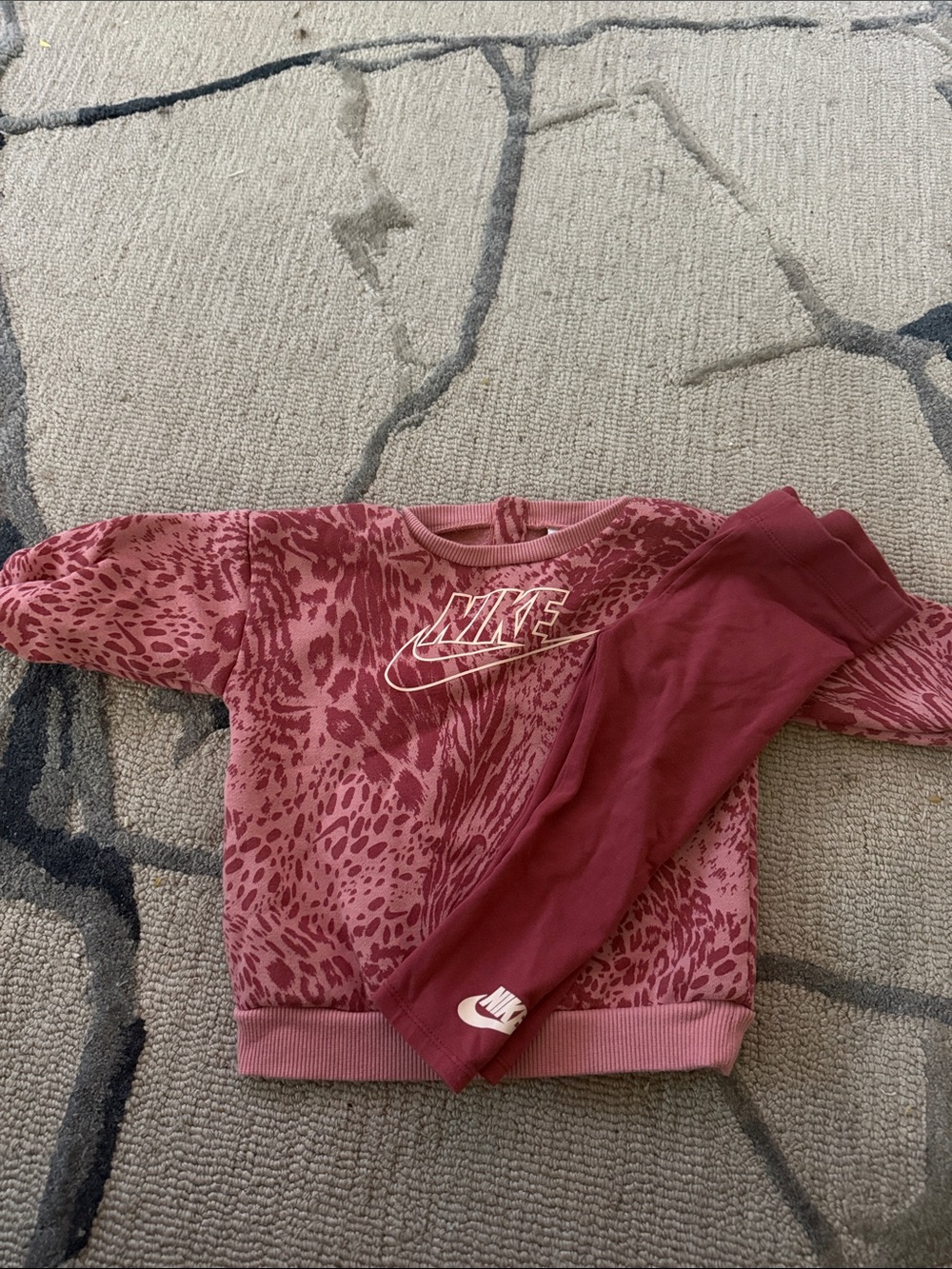 Nike Girls' Rose Pink Animal Print Sweatshirt & Maroon Leggings Set